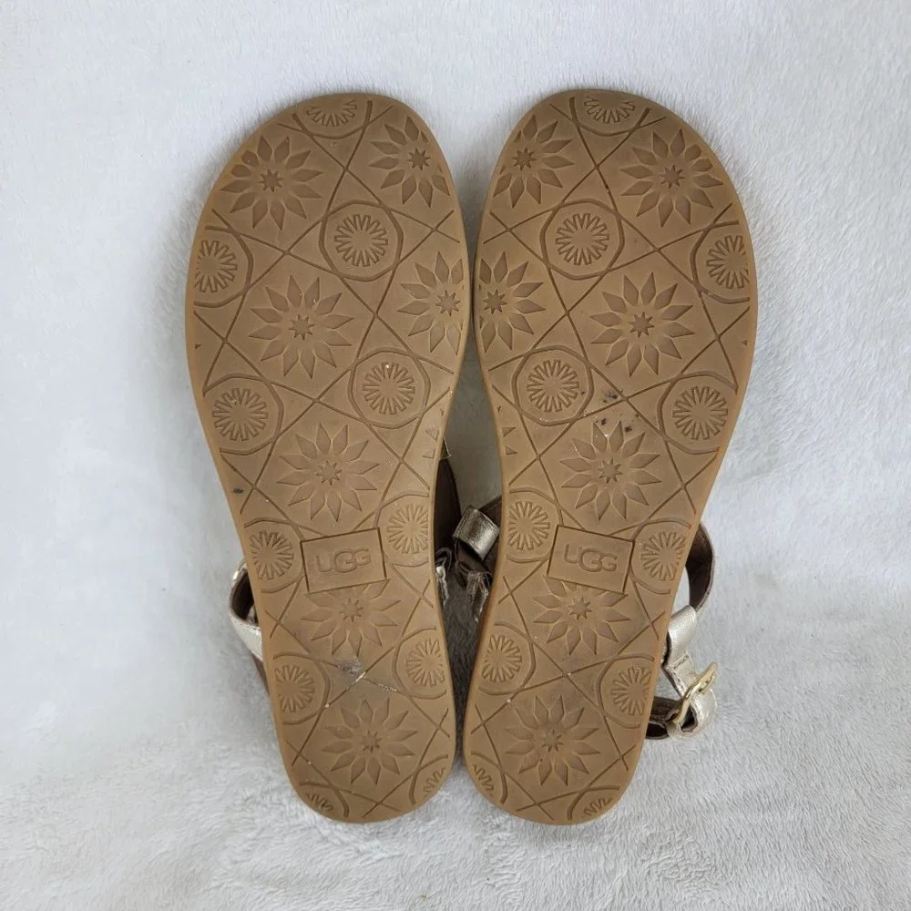 UGG Madeena Gold Leather Ankle Strappy Comfort Walking Sandals Size 9.5